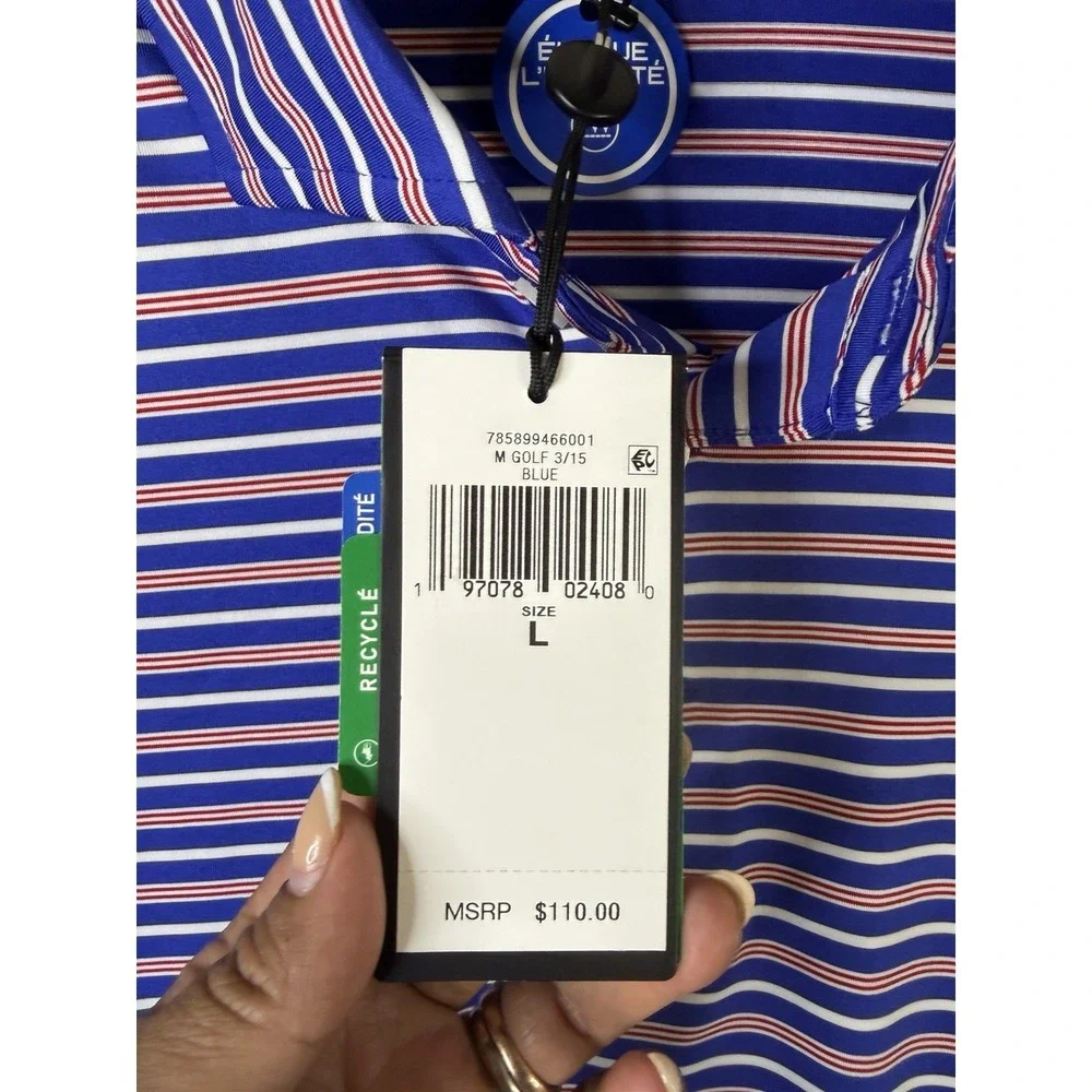 NWT RLX Ralph‎ Lauren Golf Polo Shirt Men Large Blue Red Striped Stretch
